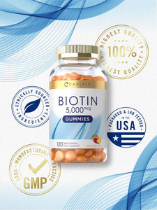 Biotin 5000 mcg Gummies | Peach Flavor | 120 Count